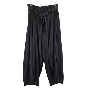 Anthropologie Black Wide Leg Cropped Paperbag Waist Tie Belt Pants Womens Small